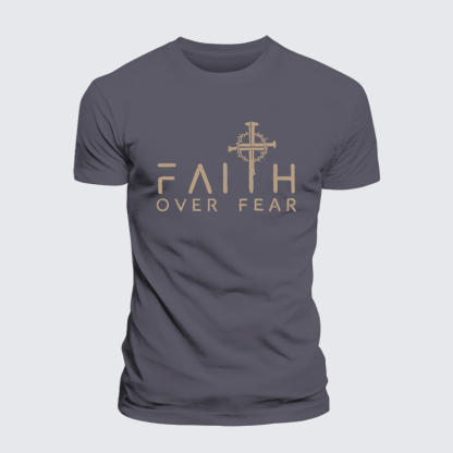 Faith Over Fear Faith Cross Jesus God Christian Premium Mercerized Cotton Tee