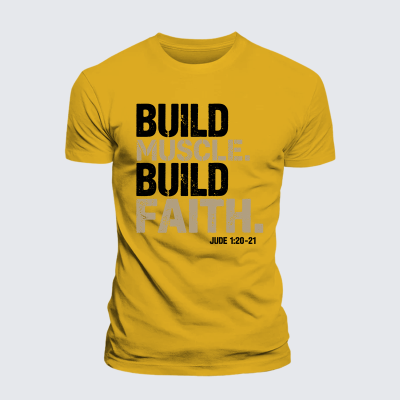 Build Muscle Build Faith Jesus God Christian Premium Mercerized Cotton Tee