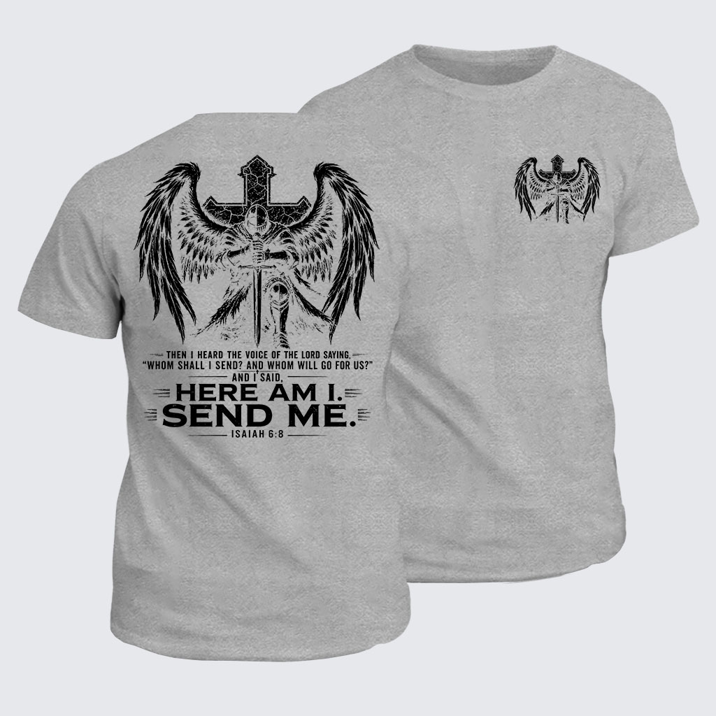 Classic Cotton Tee -  Here I Am Send Me Isaiah 6:8 Knight Templar Crusader