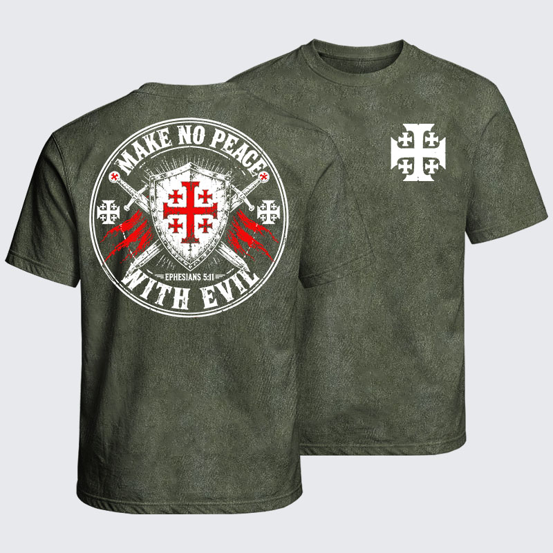 Washed T-Shirt - Make No Peace with Evil Knight Templar Jerusalem Cross