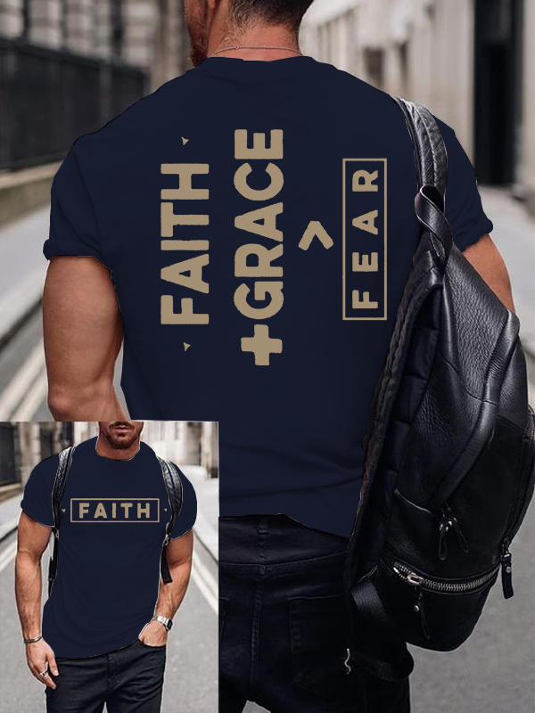 Faith + Grace ＞ Fear  Jesus God Christian Cotton T-Shirt