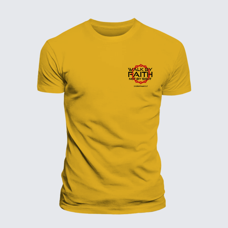 Walk By Faith Not By Sight 2 Corinthians 5:7 Cross Jesus God Christian Premium Mercerized Cotton Tee