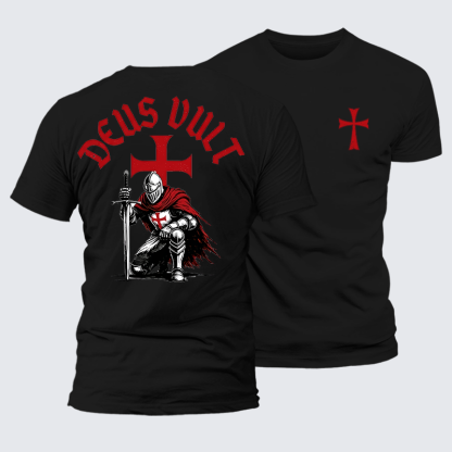 Templar Knight Crusader Deus Vult Jesus God Christian Premium Mercerized Cotton Tee