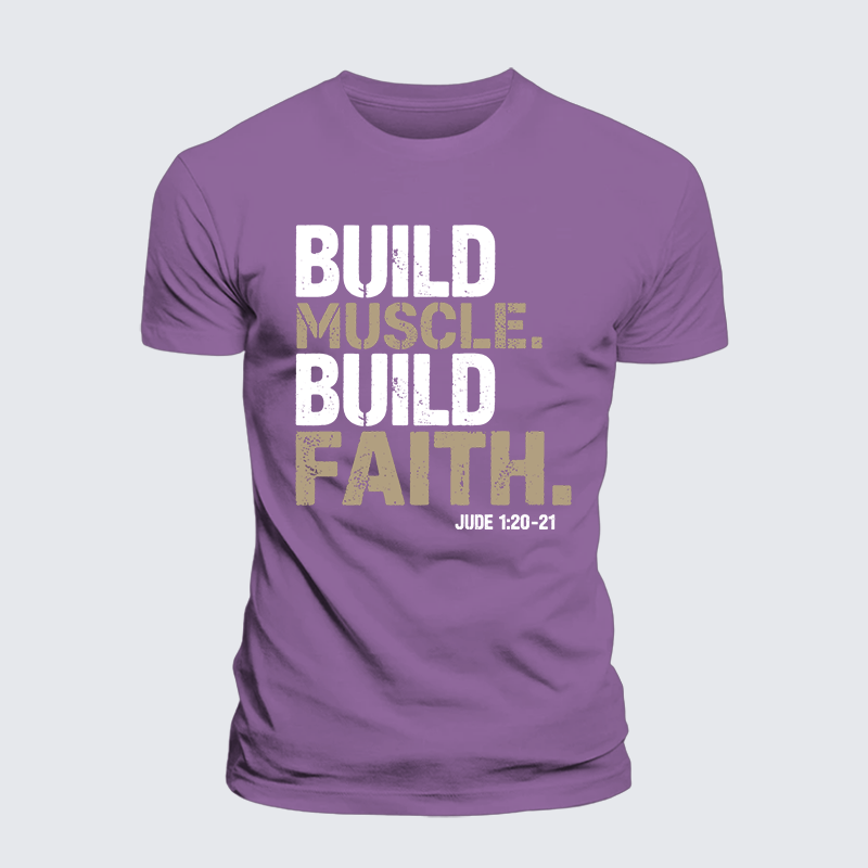 Build Muscle Build Faith Jesus God Christian Premium Mercerized Cotton Tee