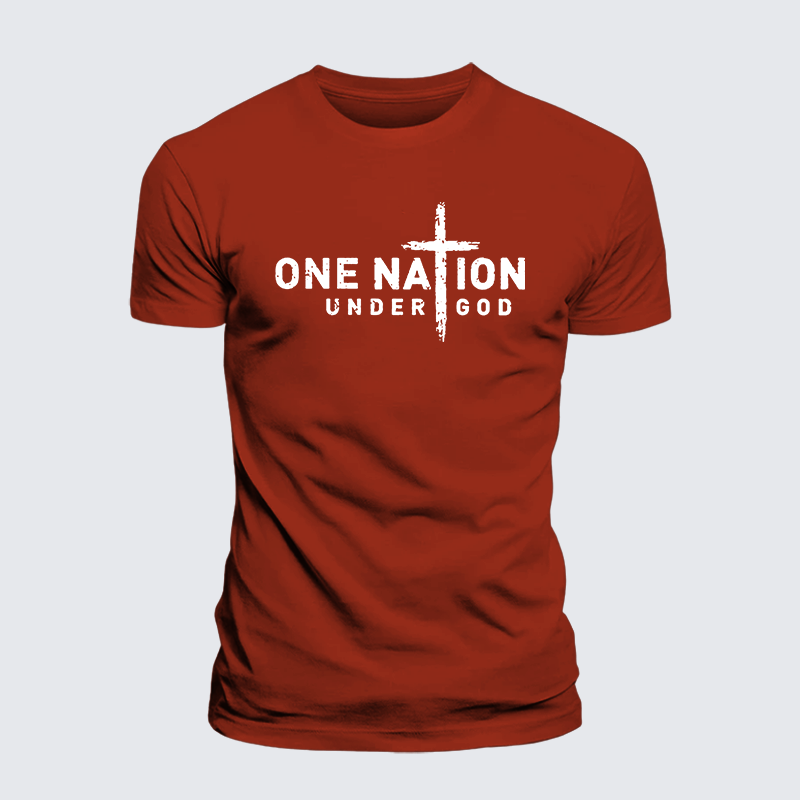One Nation Under God Cross Jesus God Christian Premium Mercerized Cotton Tee