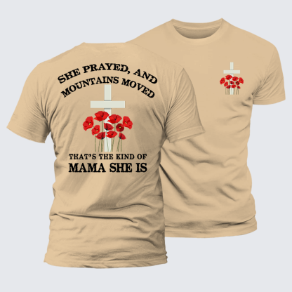 She Prayed, Mountains Moved Jesus God Christian Premium Mercerized Cotton Tee