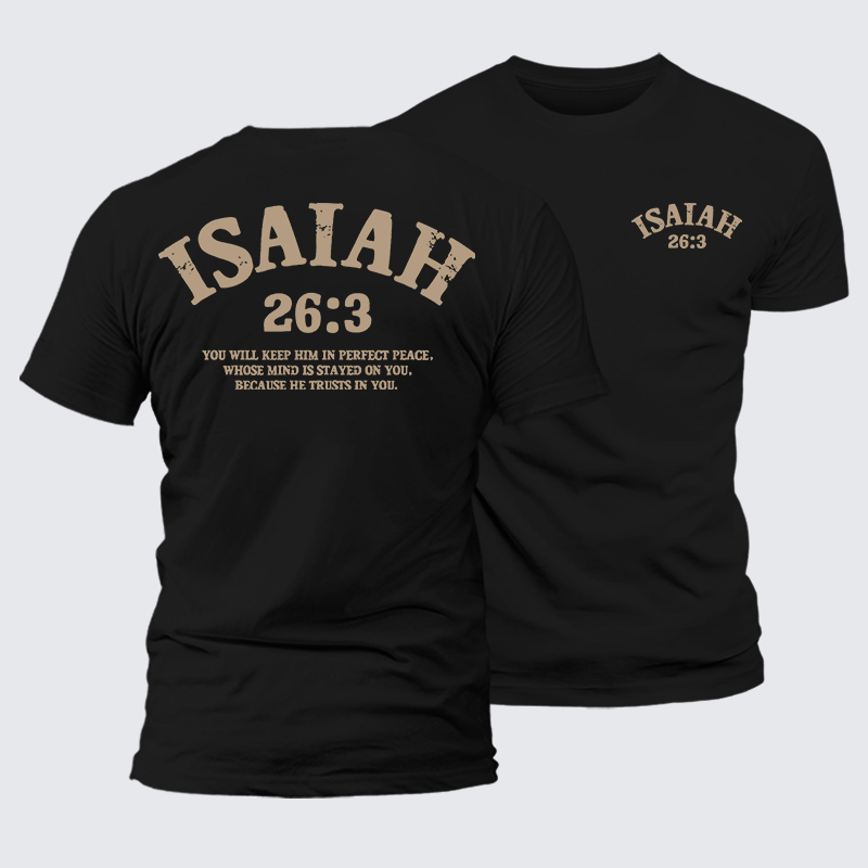 Isaiah 26:3 Perfect Peace Jesus God Christian Premium Mercerized Cotton Tee