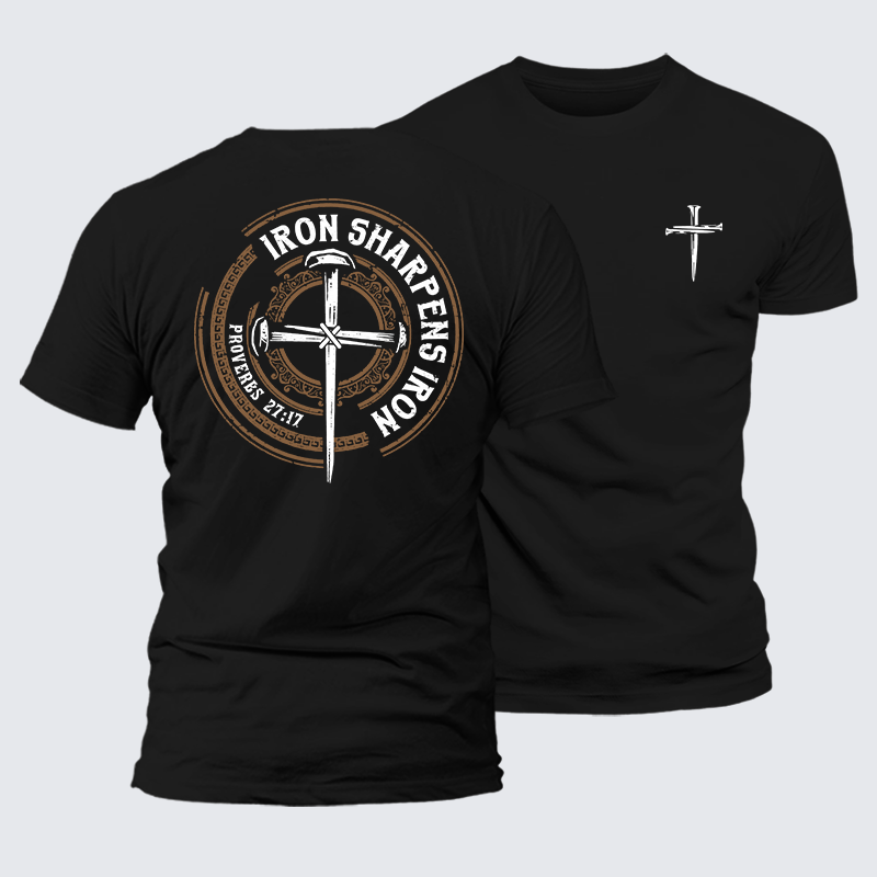 Iron Sharpens Iron - Proverbs 27:17 Jesus God Christian Premium Mercerized Cotton Tee