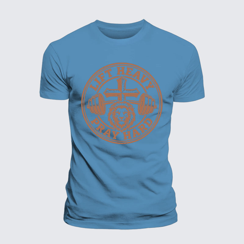 Lift Heavy Pray Hard Jesus God Christian Premium Mercerized Cotton Tee