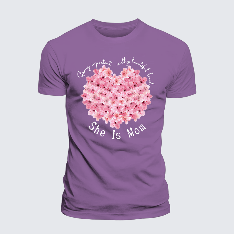 She Is Mom Strong Important Worthy Beautiful Loved Jesus God Christian Premium Mercerized Cotton Tee