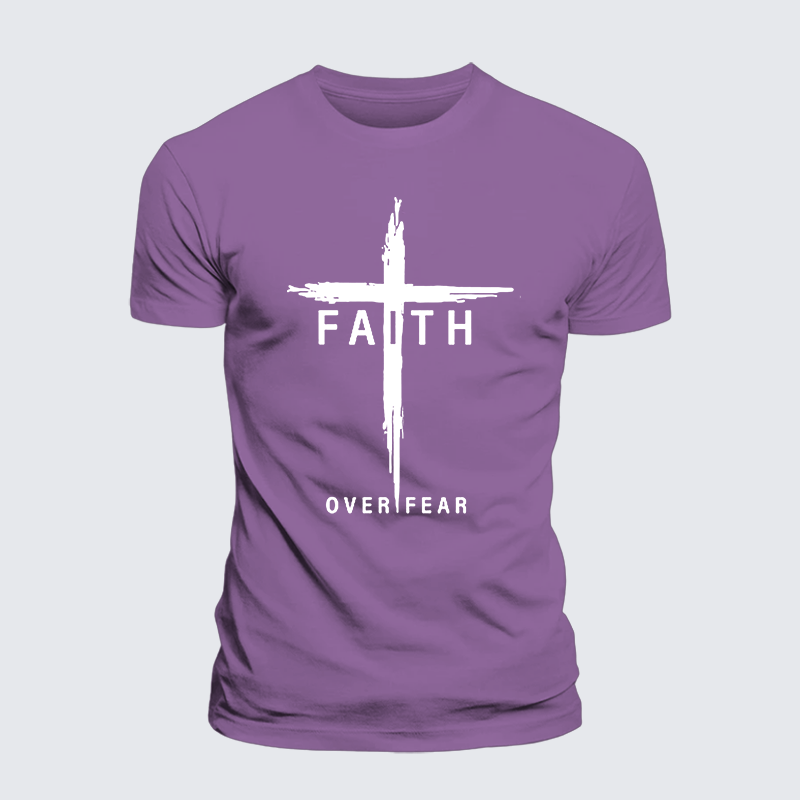 Faith Over Fear Cross  Jesus God Christian Premium Mercerized Cotton Tee