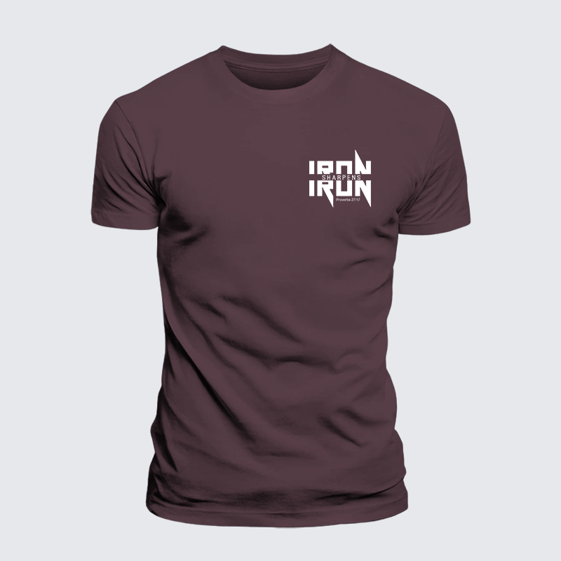 IRON SHARPENS IRON Proverbs 27:17 Jesus God Christian Premium Mercerized Cotton Tee