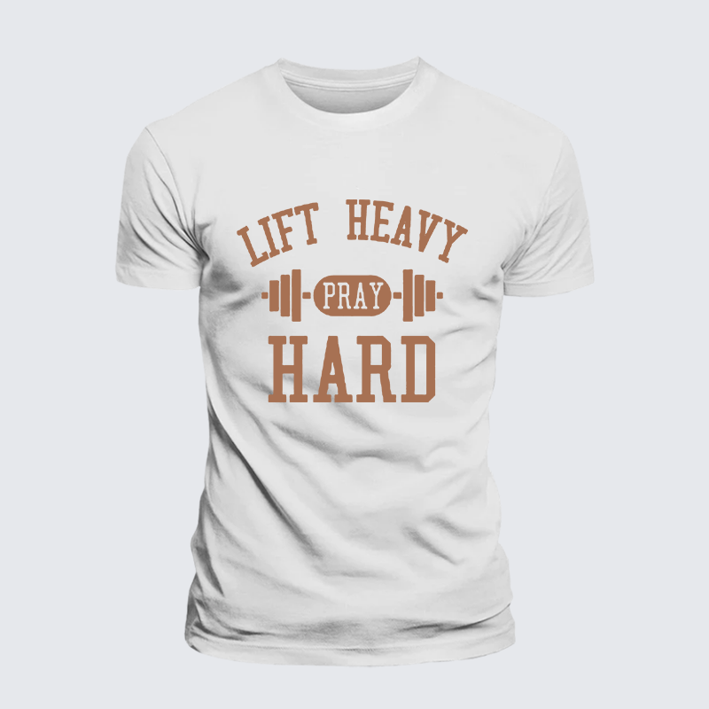 Lift Heavy Pray Hard Jesus God Christian Cotton T-Shirt
