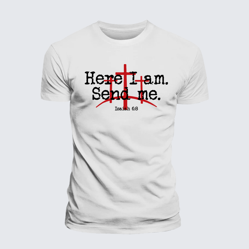 Here I Am Send Me - Bible Verse Isaiah 6:8 Jesus God Christian Premium Mercerized Cotton Tee