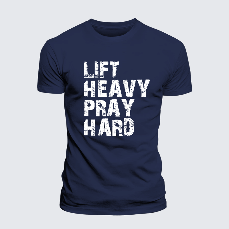 Lift Heavy Pray Hard Gym Jesus God Christian Premium Mercerized Cotton Tee