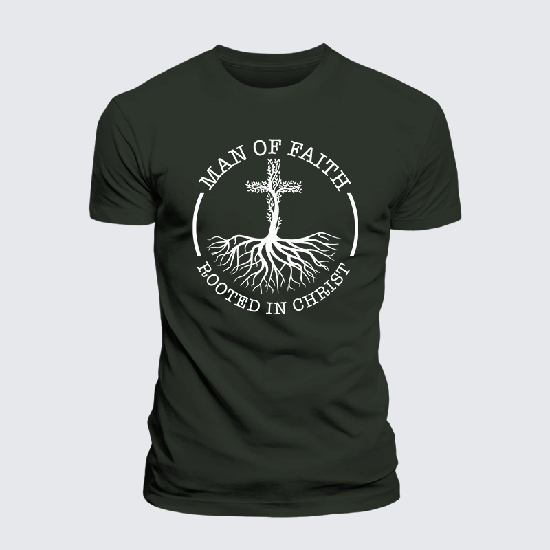 Man of Faith Rooted in Christ Jesus God Christian Premium Mercerized Cotton Tee