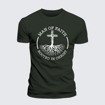 Man of Faith Rooted in Christ Jesus God Christian Premium Mercerized Cotton Tee