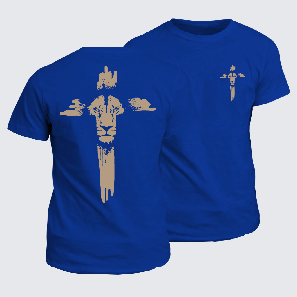 Lion of Faith Cross Jesus God Christian Cotton T-Shirt