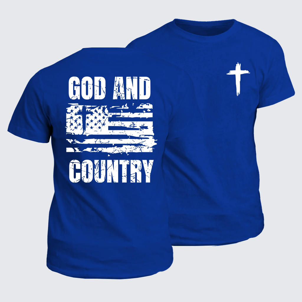 God And Country  Flag Cross Jesus God Christian Cotton T-Shirt
