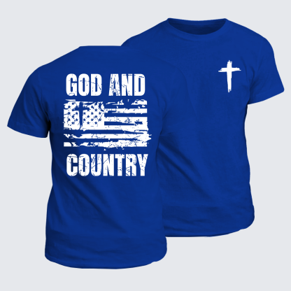 God And Country  Flag Cross Jesus God Christian Cotton T-Shirt