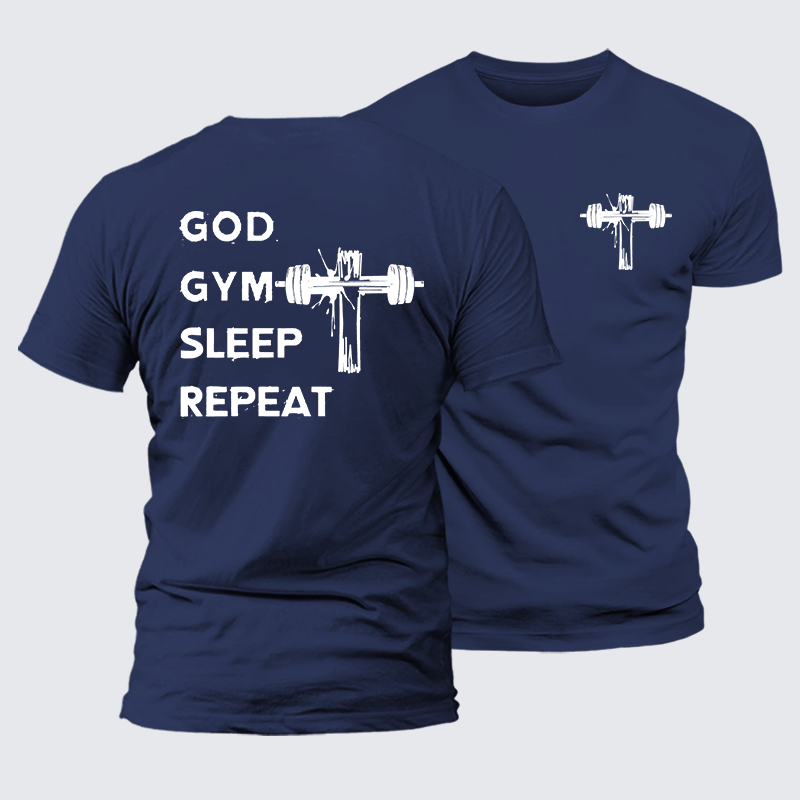 God Gym Sleep Repeat Jesus God Christian Premium Mercerized Cotton Tee