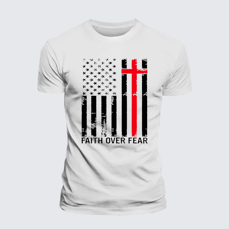 Faith Over Fear Jesus God Christian Premium Mercerized Cotton Tee