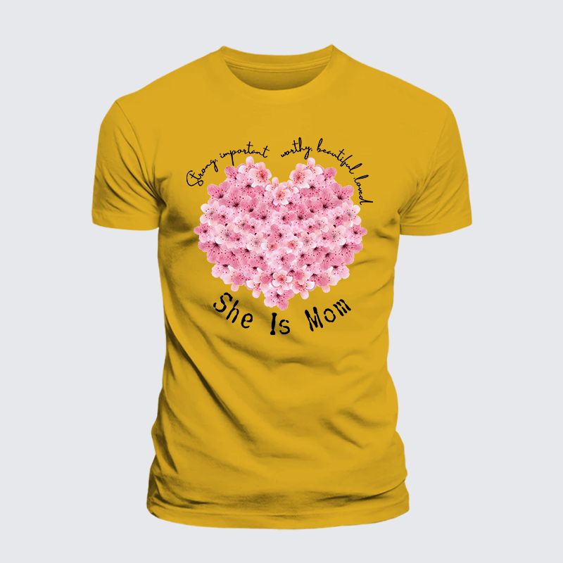 She Is Mom Strong Important Worthy Beautiful Loved Jesus God Christian Premium Mercerized Cotton Tee