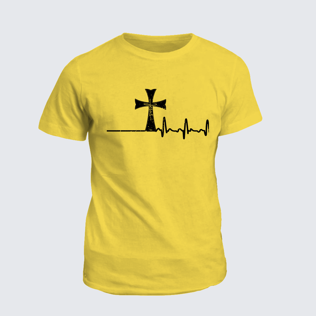 ECG Cross Knights Templar Crusader Jesus God Christian Cotton T-Shirt