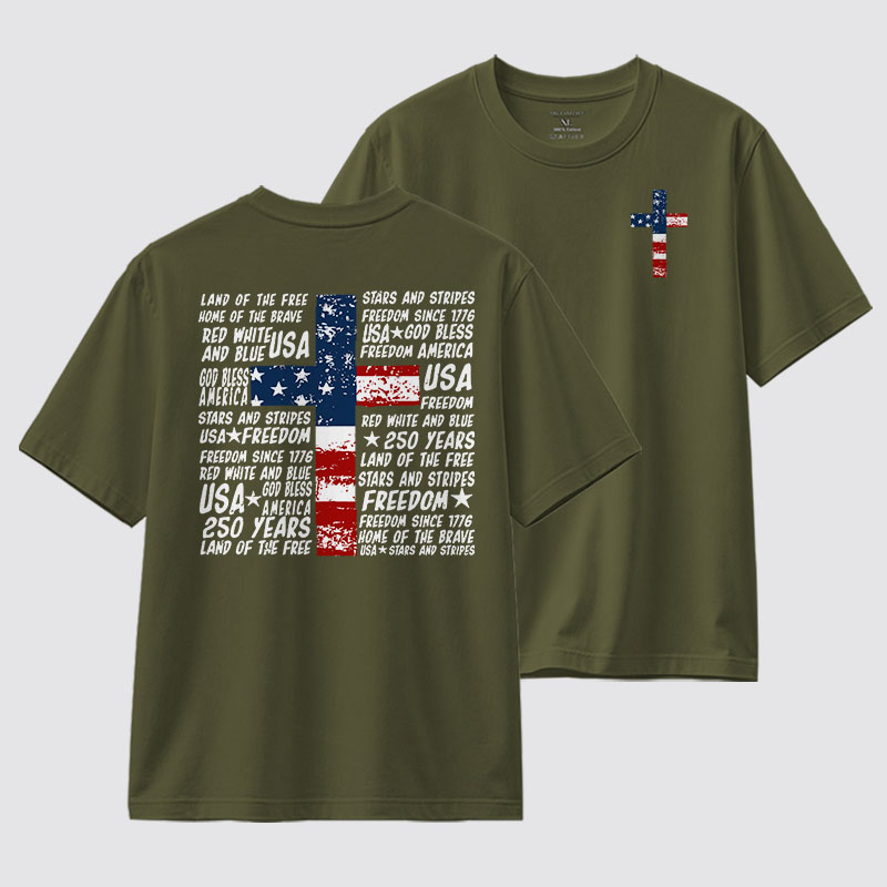 God Bless Land Of The Free Jesus God Christian Cotton T-Shirt