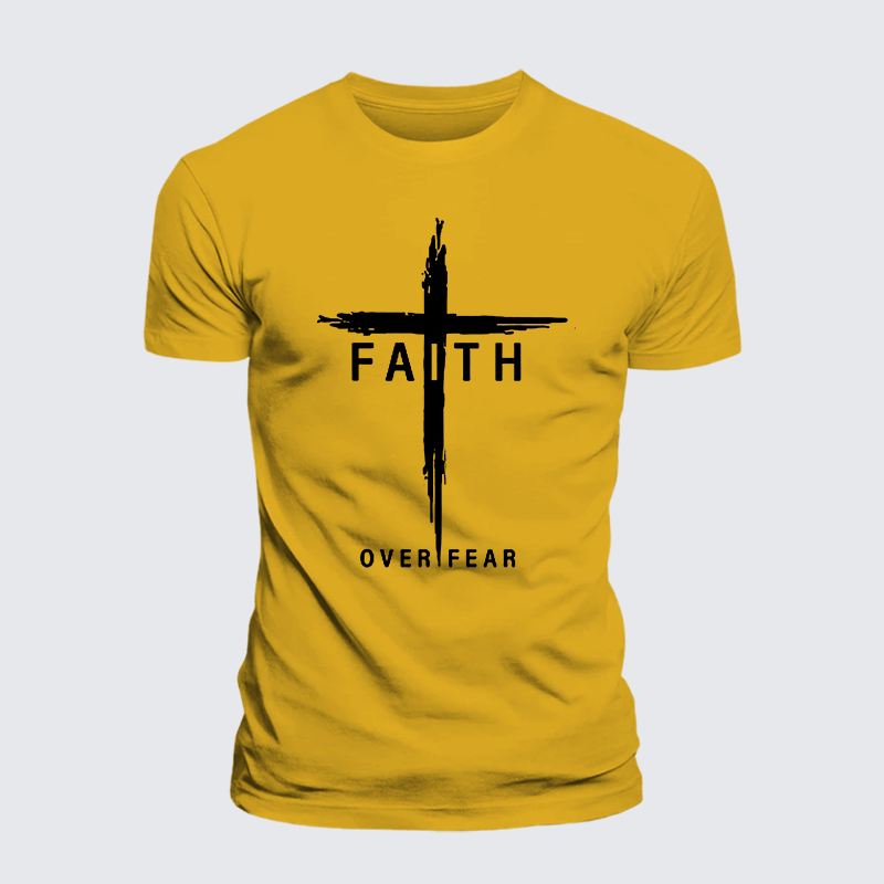 Faith Over Fear Cross  Jesus God Christian Premium Mercerized Cotton Tee