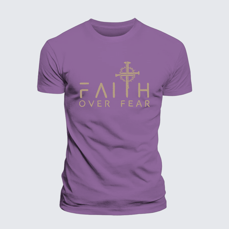 Faith Over Fear Faith Cross Jesus God Christian Premium Mercerized Cotton Tee
