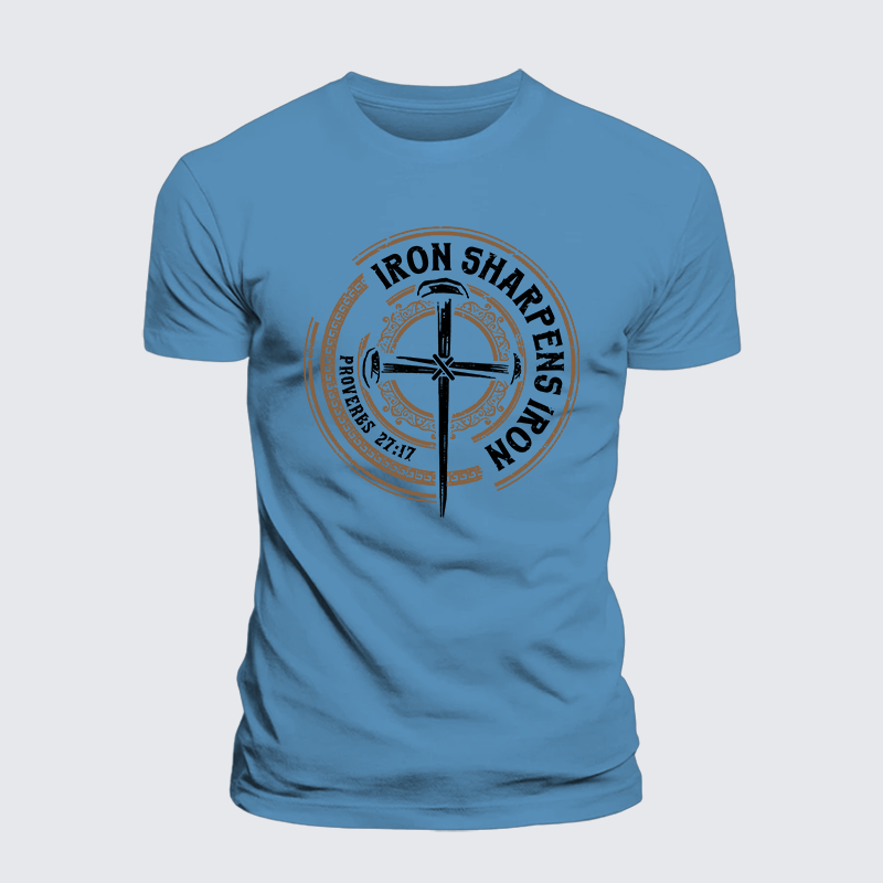 Iron Sharpens Iron - Proverbs 27:17 Jesus God Christian Premium Mercerized Cotton Tee