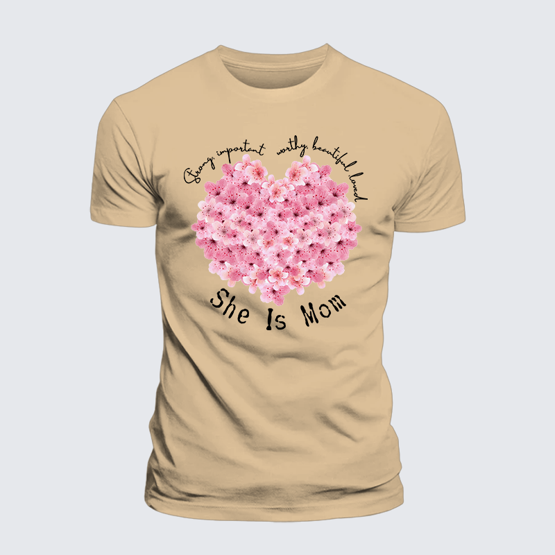 She Is Mom Strong Important Worthy Beautiful Loved Jesus God Christian Premium Mercerized Cotton Tee