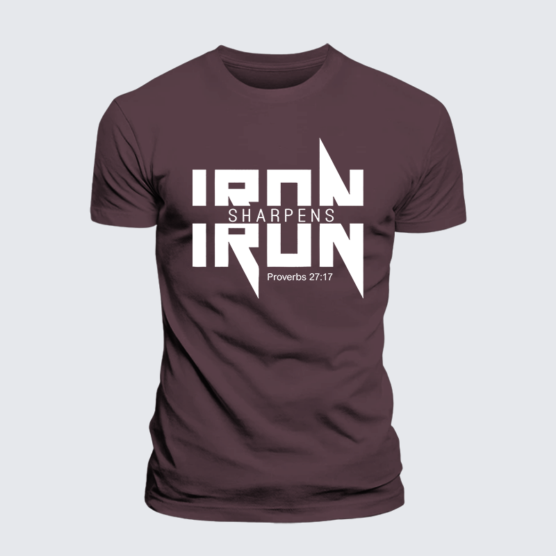 IRON SHARPENS IRON Proverbs 27:17 Jesus God Christian Premium Mercerized Cotton Tee