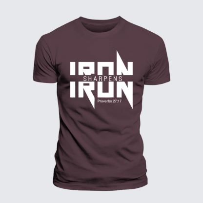 IRON SHARPENS IRON Proverbs 27:17 Jesus God Christian Premium Mercerized Cotton Tee