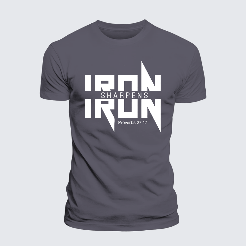 IRON SHARPENS IRON Proverbs 27:17 Jesus God Christian Premium Mercerized Cotton Tee