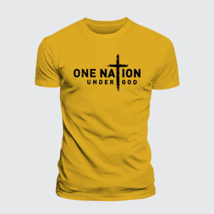 One Nation Under God Cross Jesus God Christian Premium Mercerized Cotton Tee
