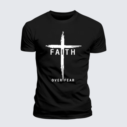 Faith Over Fear Cross  Jesus God Christian Premium Mercerized Cotton Tee