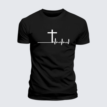 ECG Cross Jesus God Christian Premium Mercerized Cotton Tee