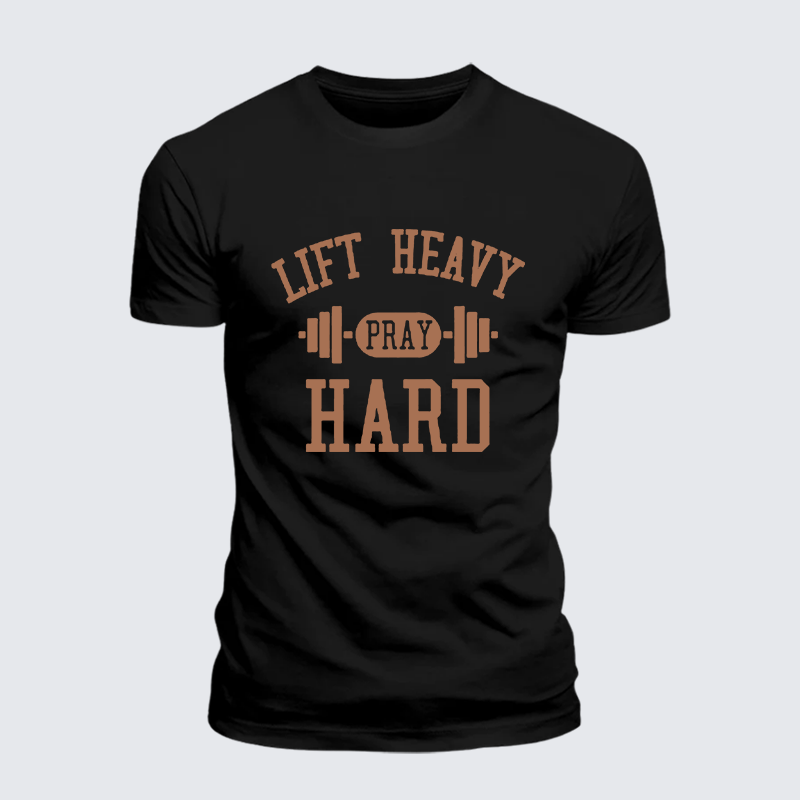 Lift Heavy Pray Hard Jesus God Christian Premium Mercerized Cotton Tee