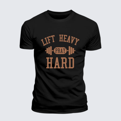 Lift Heavy Pray Hard Jesus God Christian Premium Mercerized Cotton Tee