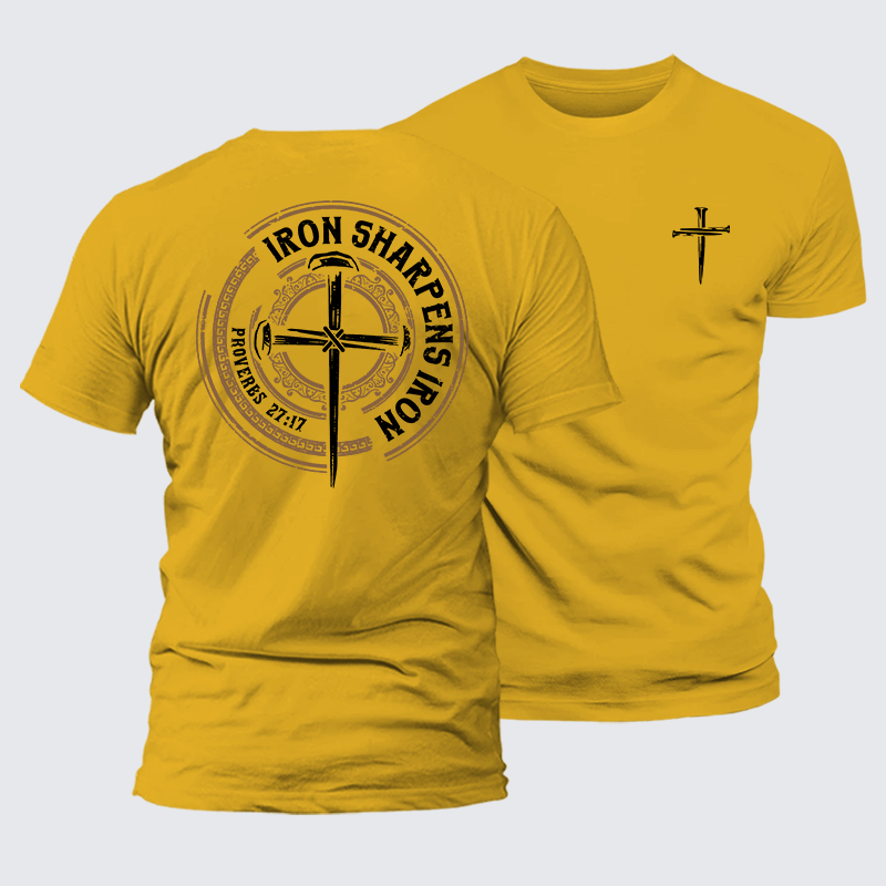 Iron Sharpens Iron - Proverbs 27:17 Jesus God Christian Premium Mercerized Cotton Tee