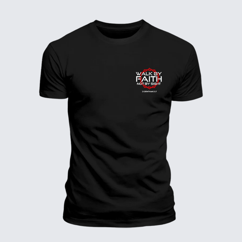 Walk By Faith Not By Sight 2 Corinthians 5:7 Cross Jesus God Christian Premium Mercerized Cotton Tee