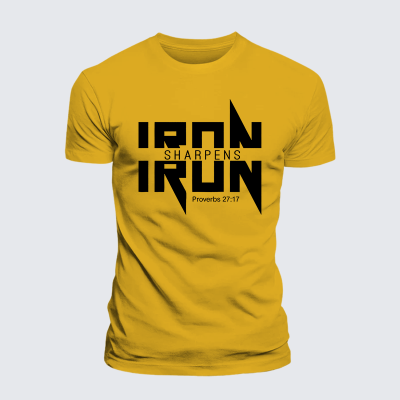 IRON SHARPENS IRON Proverbs 27:17 Jesus God Christian Premium Mercerized Cotton Tee