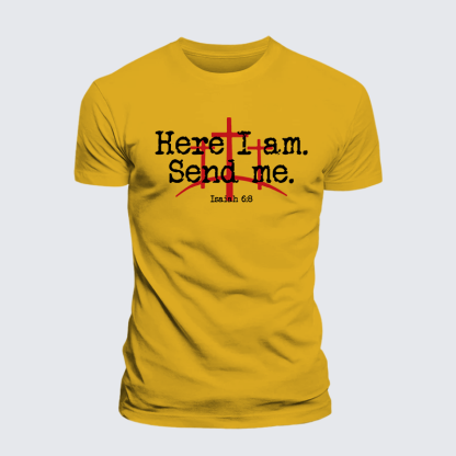 Here I Am Send Me - Bible Verse Isaiah 6:8 Jesus God Christian Premium Mercerized Cotton Tee