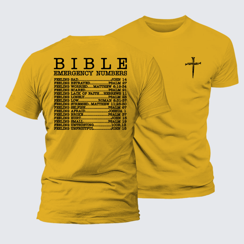 Bible Emergency Numbers Jesus God Christian Premium Mercerized Cotton Tee