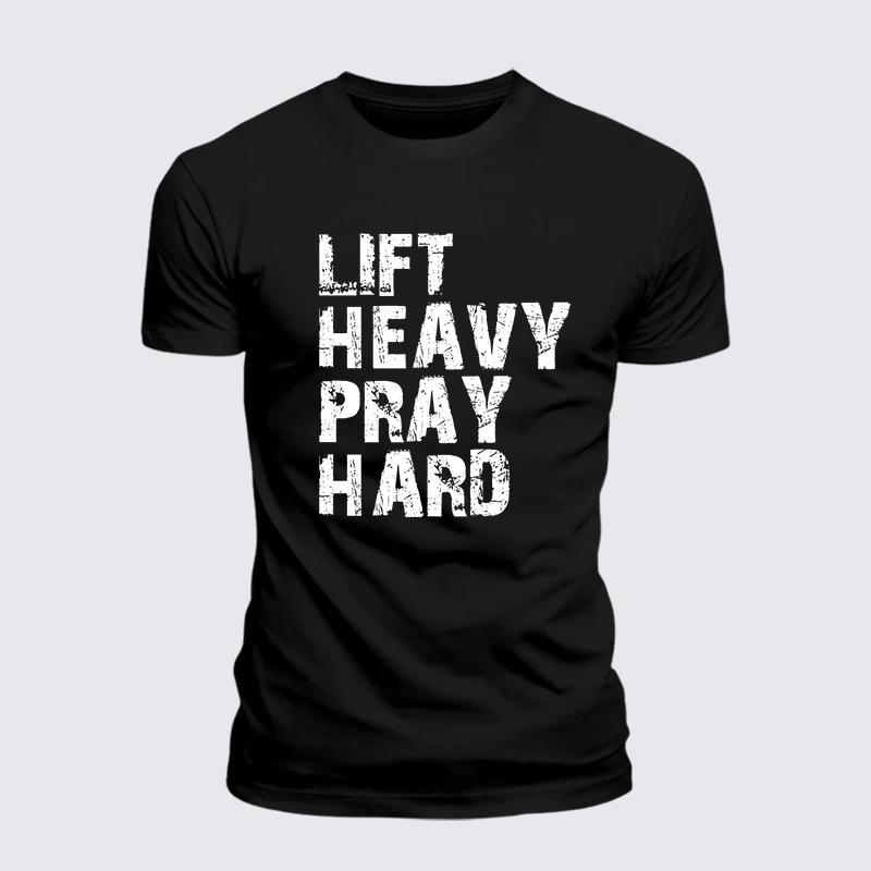 Lift Heavy Pray Hard Gym Jesus God Christian Premium Mercerized Cotton Tee