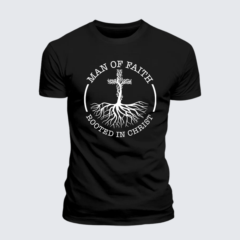 Man of Faith Rooted in Christ Jesus God Christian Premium Mercerized Cotton Tee