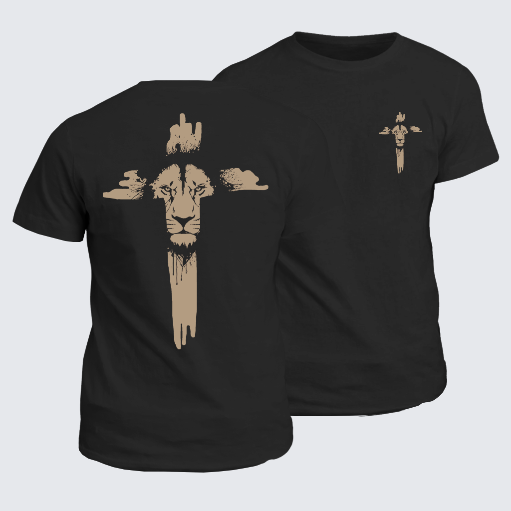Lion of Faith Cross Jesus God Christian Cotton T-Shirt