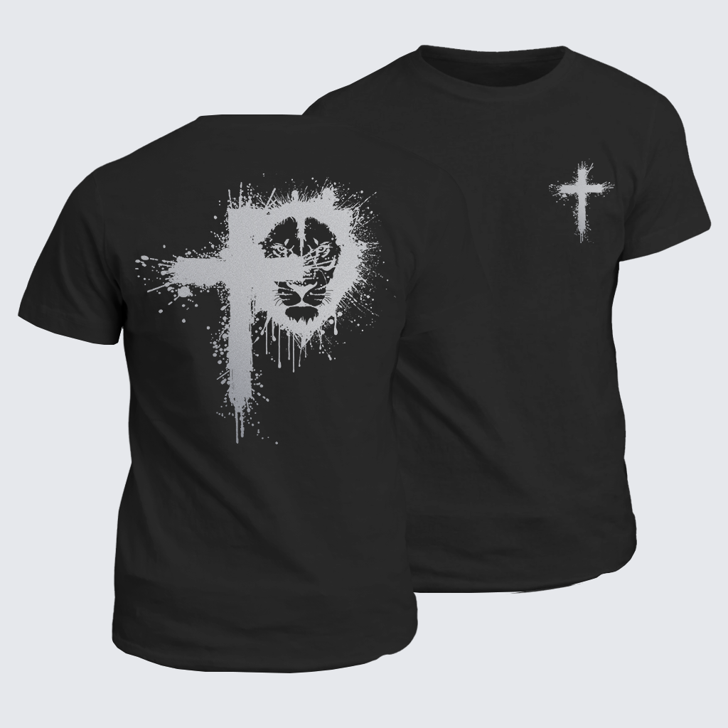Lion of Faith Cross Jesus God Christian Cotton T-Shirt
